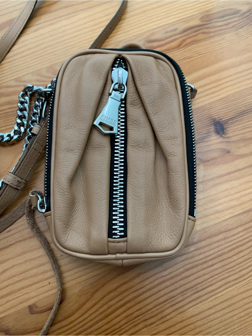 Aimee Kestenberg Tan Leather Crossbody Phone Pouch with Silver Hardware
